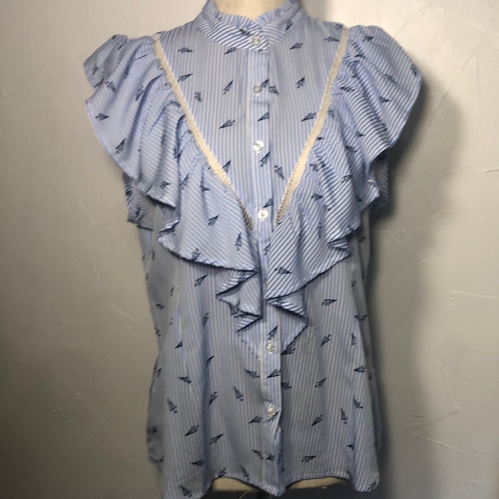 EUC Sweet Wanderer Blue & White Stripes w/ Blue Umbrellas